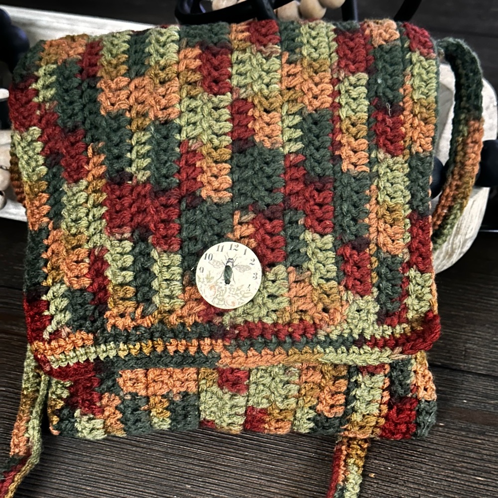 Handmade crochet purse multi colors boho style handbag